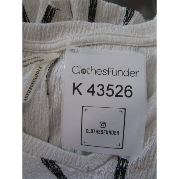 Anthropologie Top Small White Pullover Boho Striped Raglan V-Neck - Picture 11 of 11